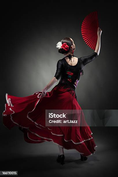 Young Woman Dancing Flamenco On Black Stock Photo - Download Image Now - Flamenco Dancing, Dancing, Spain