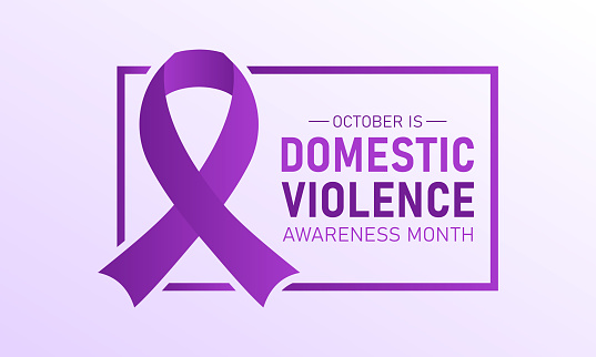 National domestic violence awareness month is observed every year in october. Domestic violence awareness month, background with purple ribbon. Vector illustration.