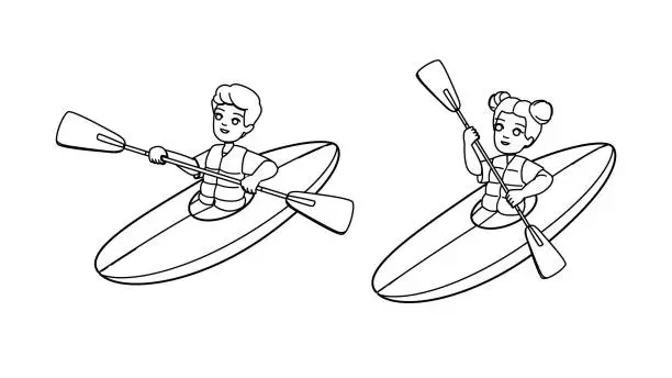 Vector illustration of canoeing kid vector