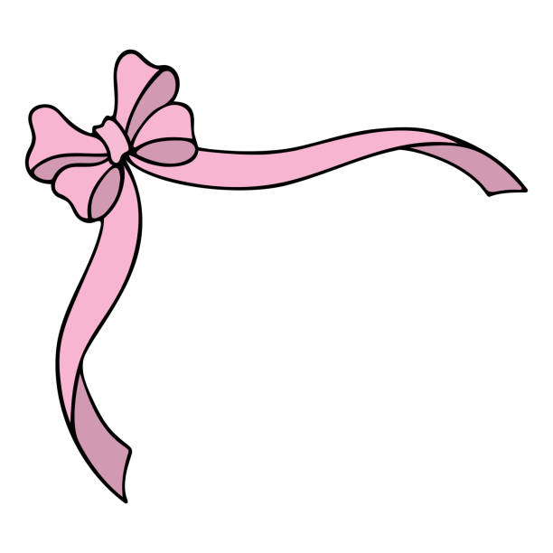 ilustrações de stock, clip art, desenhos animados e ícones de bow with long pink ribbons. corner decoration from a beautifully tied bow. cartoon style. - corner arc frame swirl