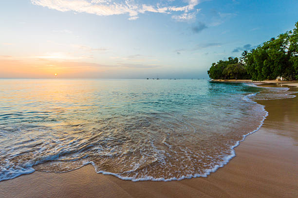 magnifique coucher de soleil sur la plage de curaçao - barbados photos et images de collection