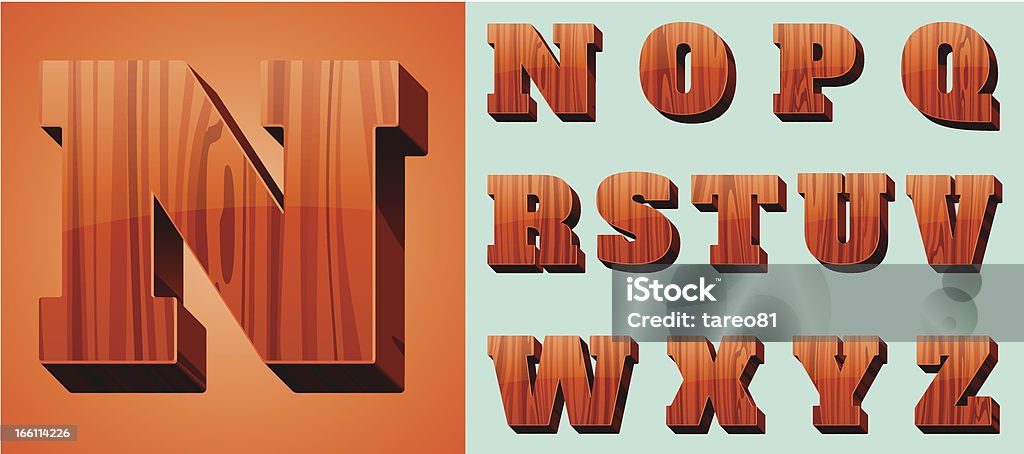 Woodtype Alphabet (N-Z) - High Detailed Graphic Letter O stock vector