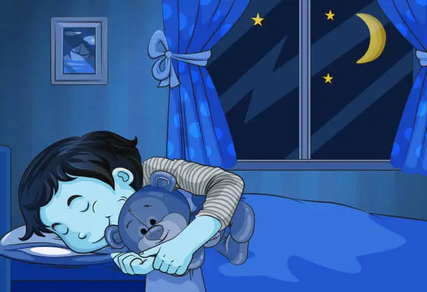 Vector illustration of Sleeping Boy with Teddy Bear