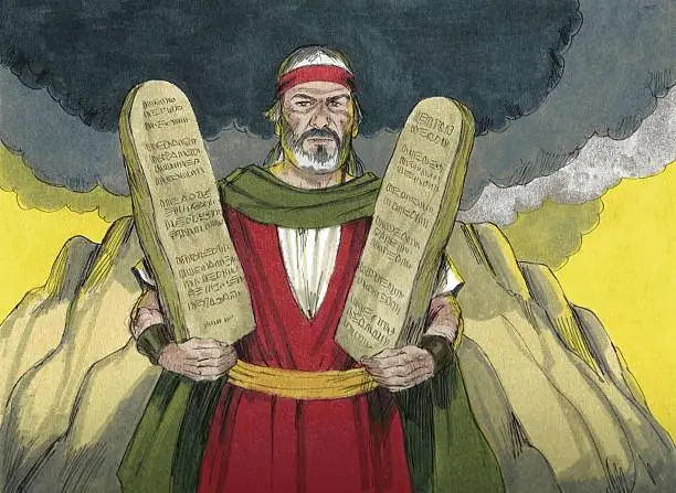 Moses went up on Mt. Sinai where God revealed to him the Ten Commandments. He told Moses to give the commandments to the people. This story is in Exodus 20 in the Old Testament. The Bible Art Library is a collection of commissioned biblical paintings. During the late 1970s and early 1980s, under a work-for-hire contract, artist Jim Padgett created illustrations for 208 Bible stories encompassing the entire Bible from Genesis through Revelation. There are over 2200 high-quality, colorful, and authentic illustrations. 