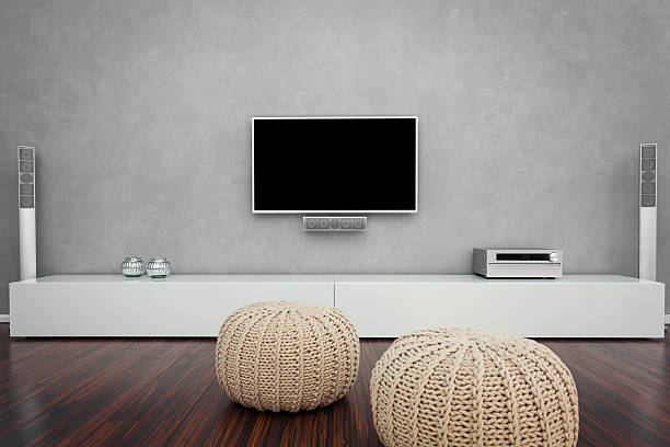 현대적인 거실 tv - man made structure high definition television domestic room living room 뉴스 사진 이미지