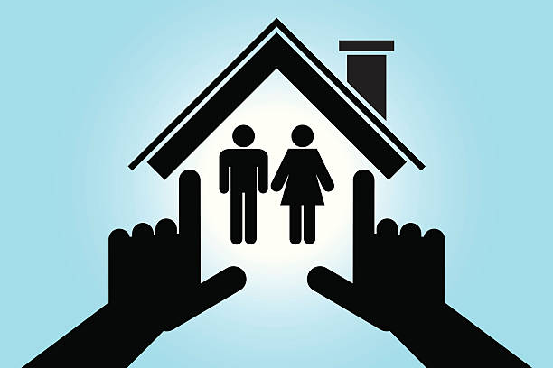 ilustrações, clipart, desenhos animados e ícones de homem e mulher em casa - house home interior small human hand