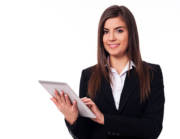 istock Happy businesswoman using digital tablet 166115013