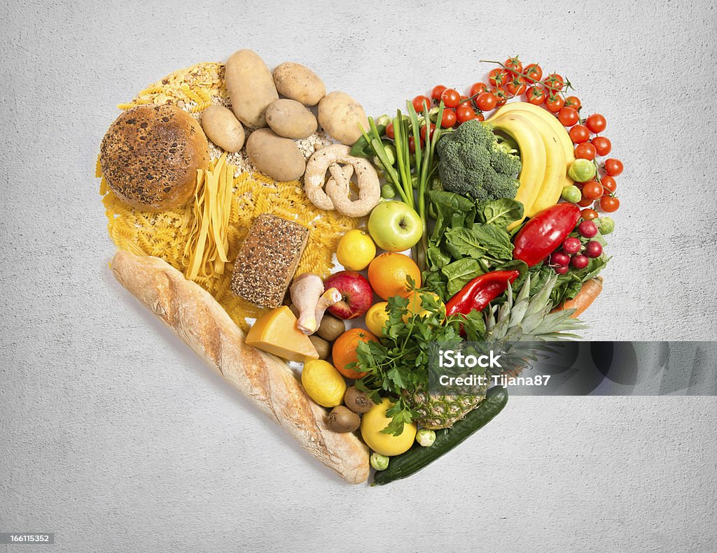 Food for heart Food in a shape of a heart Balance Stock Photo