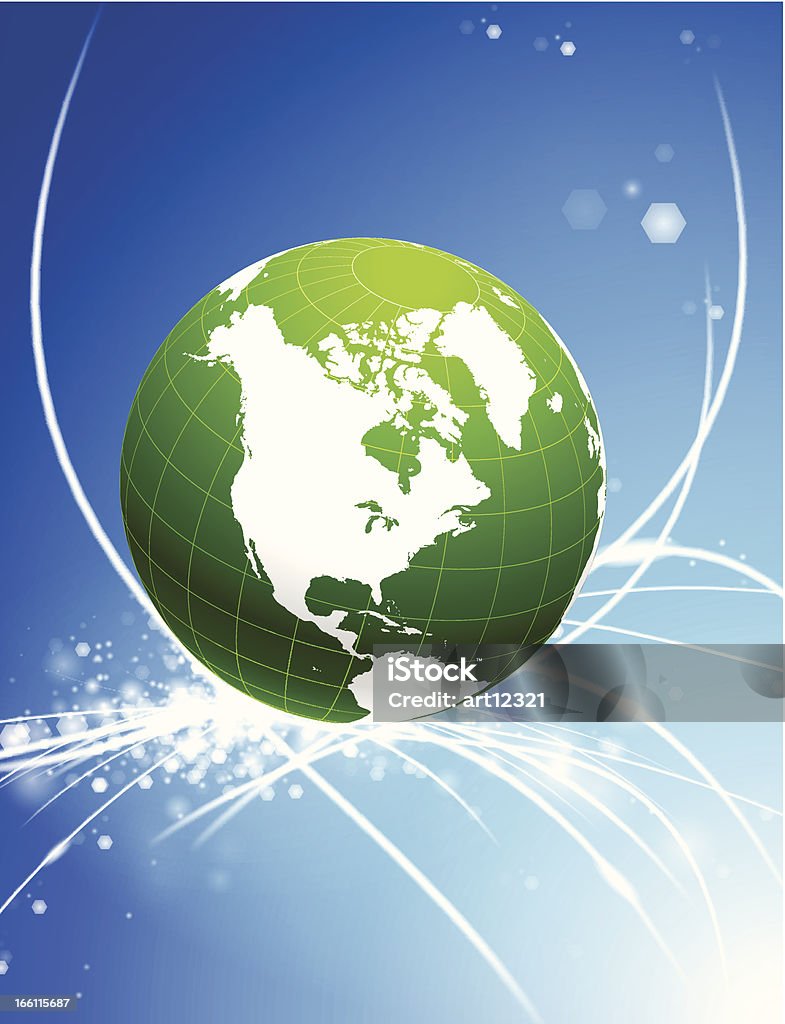 Zielony Kula ziemska na tle światłowodowa - Grafika wektorowa royalty-free (Ameryka)