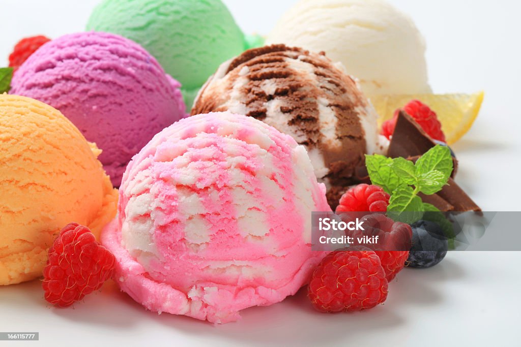 Selection of different flavored ice creams Various types of ice cream Blueberry Stock Photo