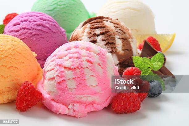 Selection Of Different Flavored Ice Creams Stock Photo - Download Image Now - Blueberry, Blueberry Ice Cream, Brown