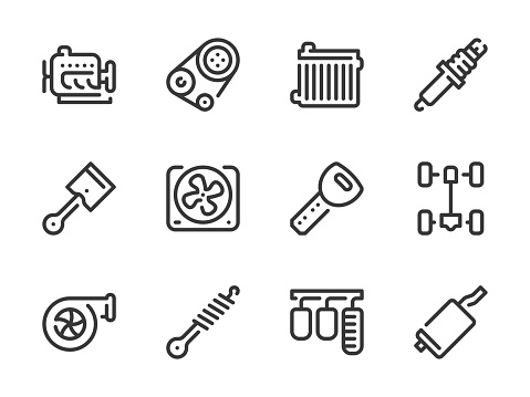 Car parts and Vehicle repair vector line icons. Auto service and Workshop outline icon set.