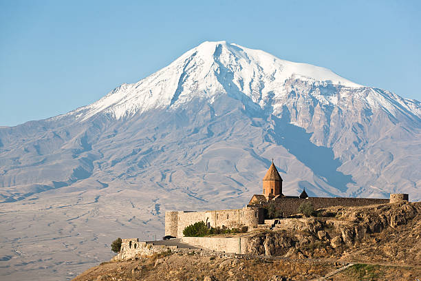 istock Khor Virap Monastery in front of a large mountaintop 166116434