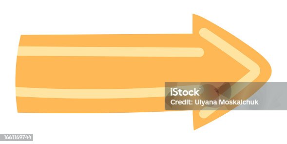 istock Vector colorful cartoon playful orange arrow pointer with lines. Childish dynamic arrow sign for infographic designs and presentation templates. Abstract textured arrow in trendy style. 1661169744