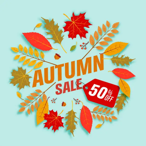 Vector illustration of Autumn sale banner with leaves