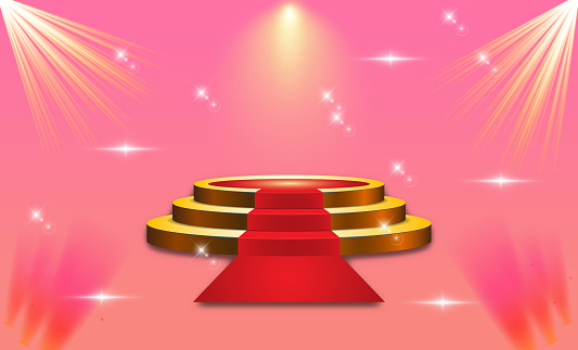 stage podium and red curtain. Vector illustration