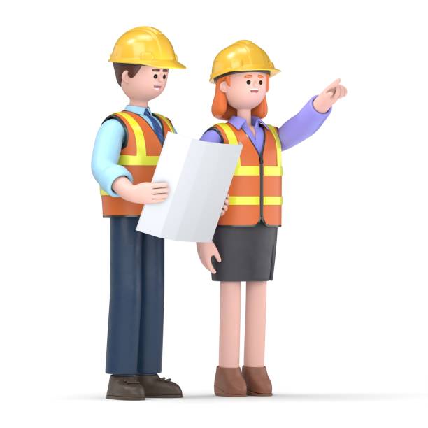 istock 3D illustration of cartoon engineers with reading a drawing.3D rendering on white background. 1661185198