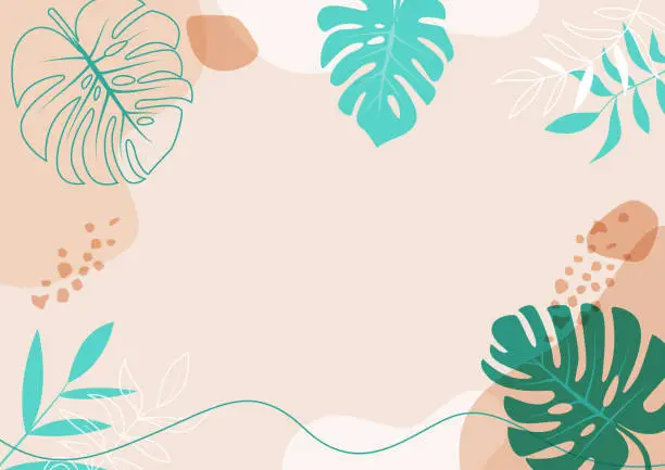Vector illustration of Abstract simple background with monstera deliciosa tropical leaf  line arts - summer theme -