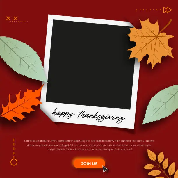 Vector illustration of Happy Thanksgiving card and autumn leaves background with photo frame