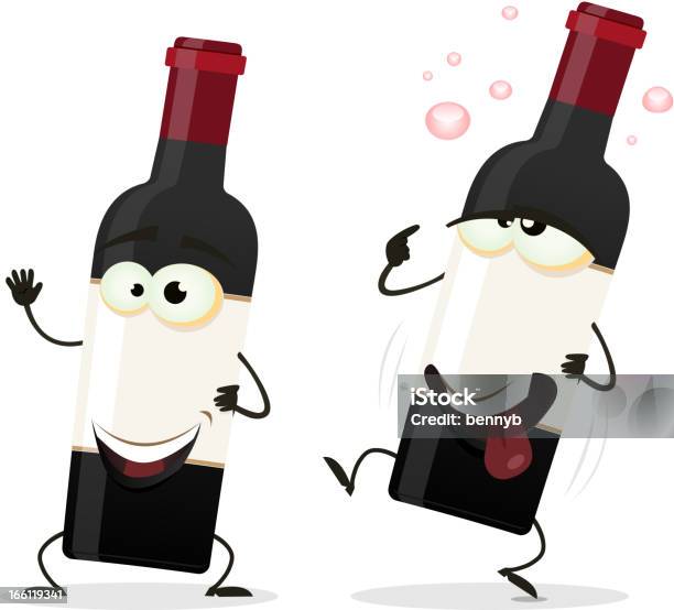 Счастливый И Пьяный Красное Вино Бутылка Персонажей — стоковая векторная графика и другие изображения на тему Алкоголь - напиток