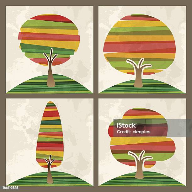 Różnorodność Drzewo Zestaw - Stockowe grafiki wektorowe i więcej obrazów Technika grunge - Technika grunge, Bez ludzi, Brązowy