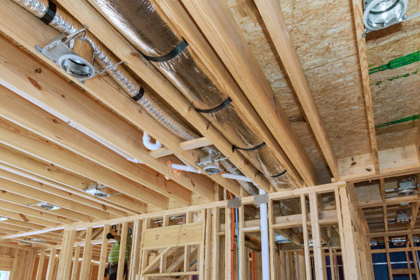 istock Installing a central HVAC system puts spotlight on wooden beamed ceiling in new home. 1661195251