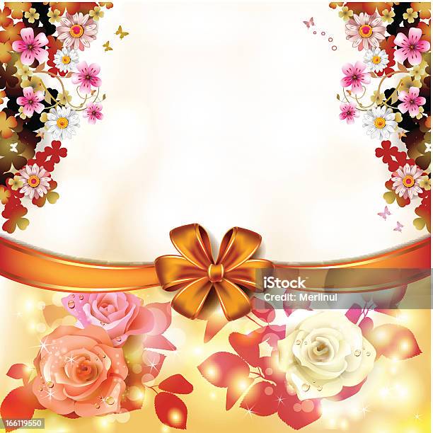 Rose Arancio Con Fiocco - Immagini vettoriali stock e altre immagini di Background trasparente - Background trasparente, Bellezza, Cartolina di San Valentino
