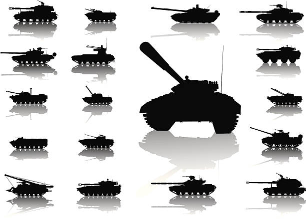 Weapon.Tanks Tanks detailed silhouettes set. Vector on separate layers Missile stock illustrations