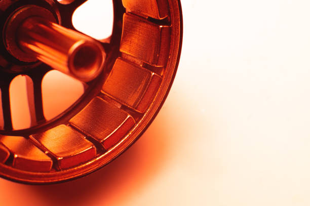 Brushless motor stator BLDC for a close-up of an airplane model on a white background. Selective soft focus.
