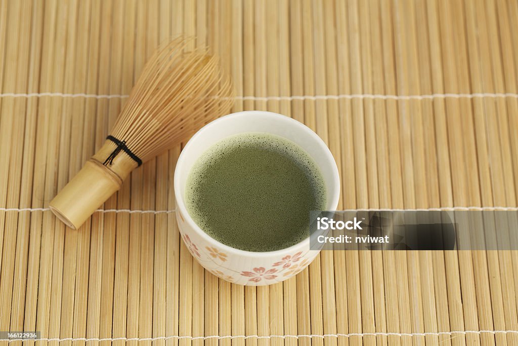 Japanischer grüner Tee mit Bambus-plate-Matte. - Lizenzfrei Antioxidationsmittel Stock-Foto