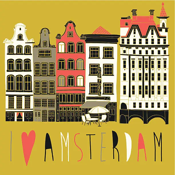 Vector illustration of Canal houses in Amsterdam