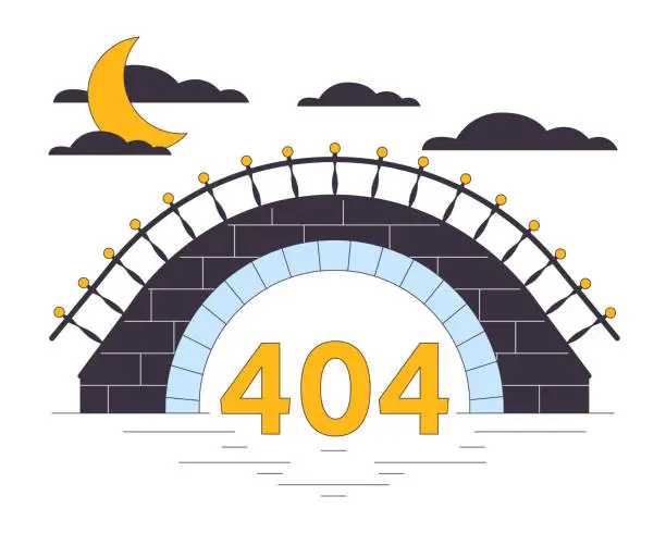 Vector illustration of Stone bridge error 404 flash message