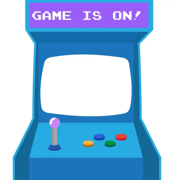 Vector illustration of retro game arcade machine, video game, vintage, background, template