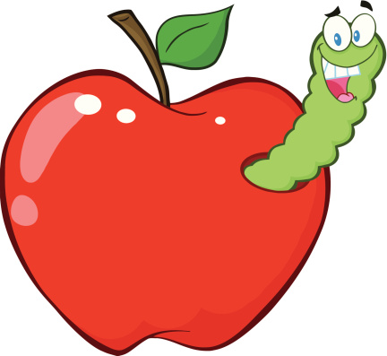 Manzana con gusano de dibujos animados clip art vector gratis
