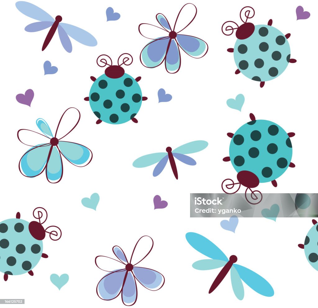Motif sans couture romantique avec dragonflies, ladybugs - clipart vectoriel de Coeur - Symbole d'une idée libre de droits