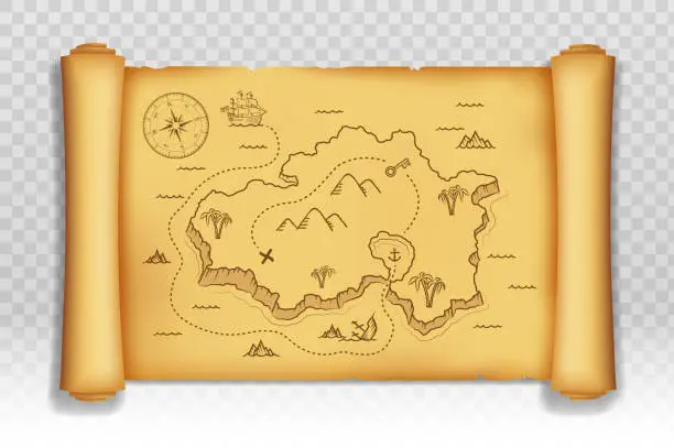 Vector illustration of Old pirate map of treasure island