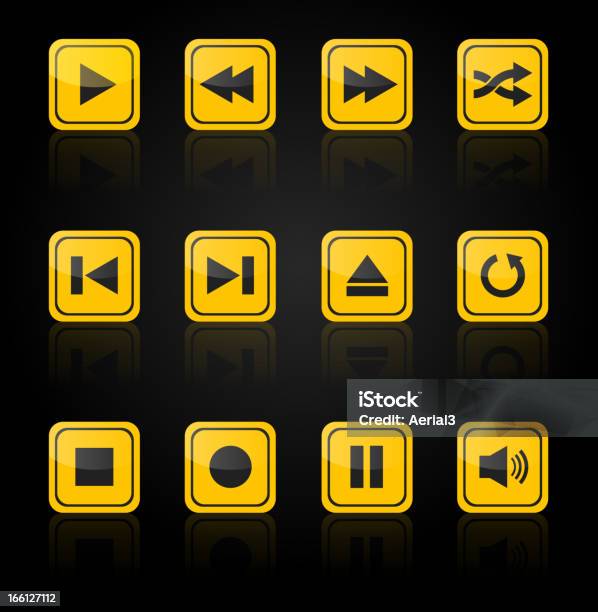 Vetores de Media Player Conjunto De Botões Quadrados e mais imagens de Amarelo - Amarelo, Aplicação móvel, Barulho