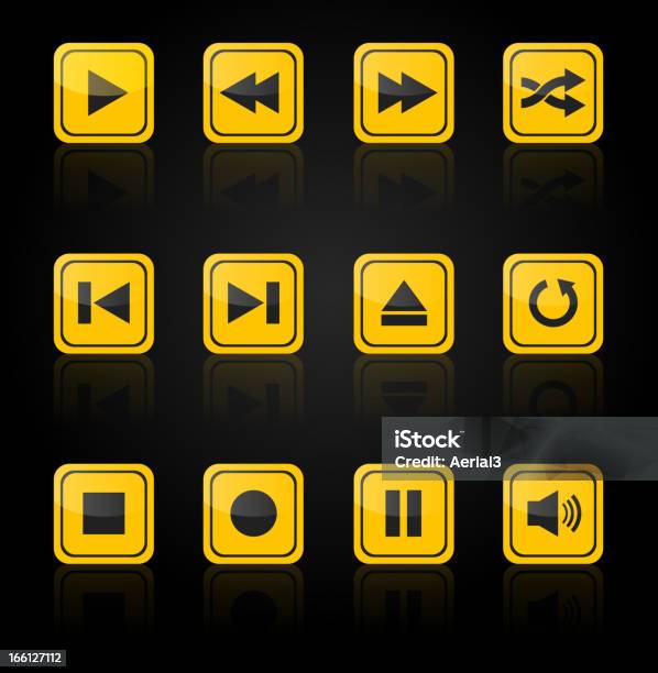 Media Player Площадь Пуговицами — стоковая векторная графика и другие изображения на тему Stop - английское слово - Stop - английское слово, Аудиоплеер, Без людей