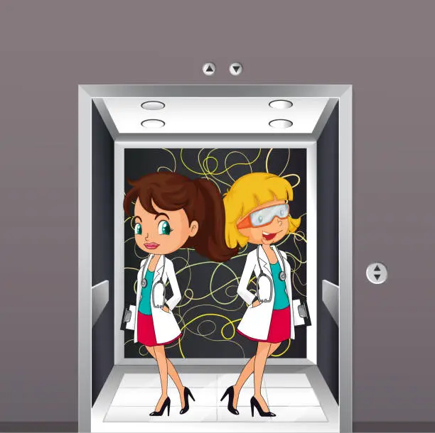 Vector illustration of Doctors at the elevator