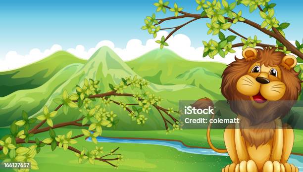 Lion E Mountain - Immagini vettoriali stock e altre immagini di Acqua - Acqua, Albero, Animale
