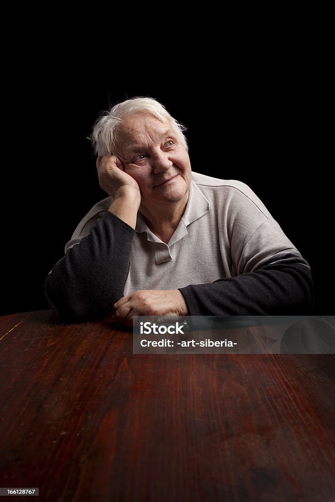 happy memory Portrait of the old woman on a black background Black Background Stock Photo