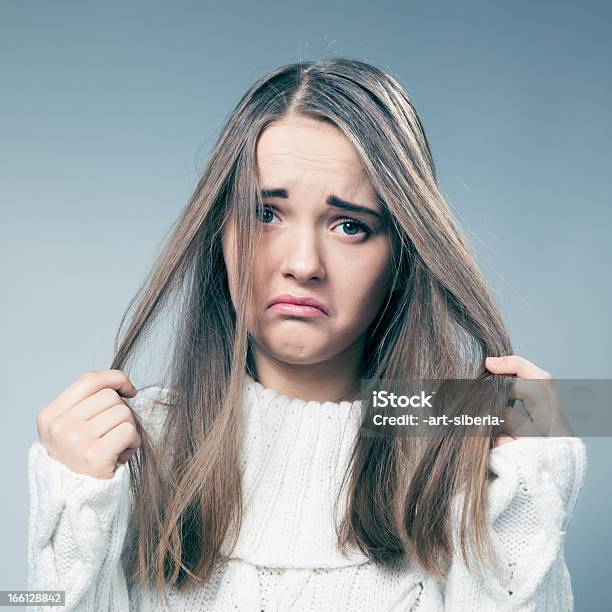 Girl Having A Bad Hair Day Stock Photo - Download Image Now - Tangled Hair, Teenage Girls, Teenager