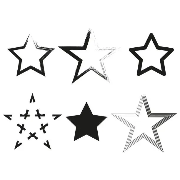 Vector illustration of Grunge set different black star. Vector illustration. EPS 10.
