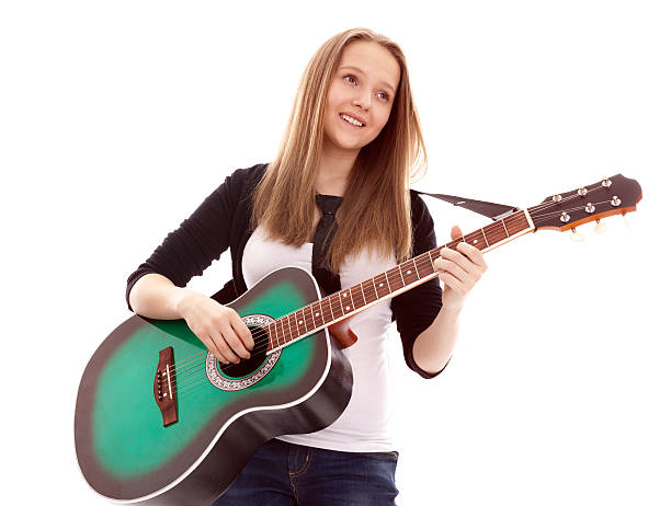 istock Beautiful girl with guitar  on white background 166130991