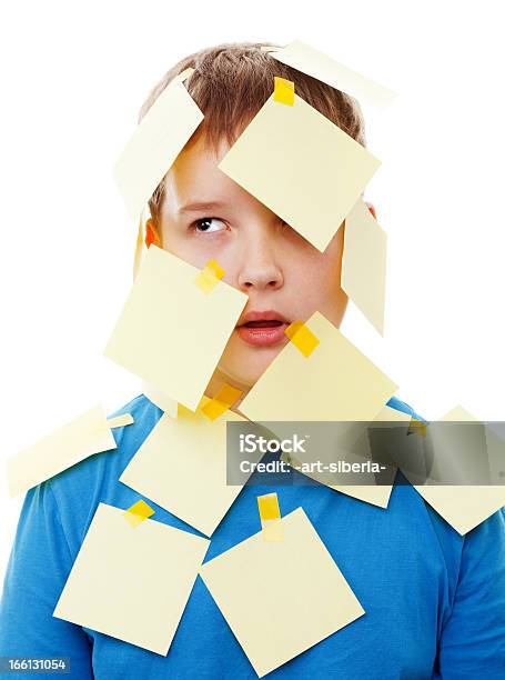 Postit Teenage Boy Stock Photo - Download Image Now - 12-13 Years, Adhesive Note, Child
