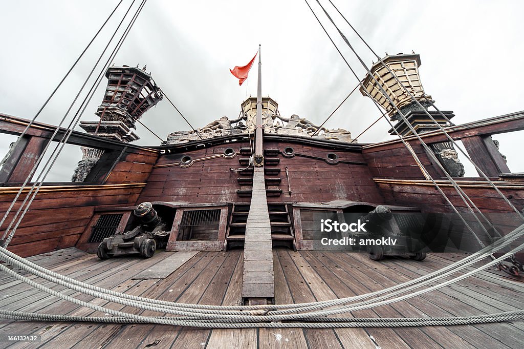 Detail of Galeone Neptune ship Detail of Galeone Neptune ship, tourist attraction in Genoa, Italy Boat Deck Stock Photo