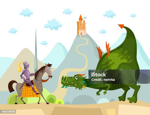 Dragão E Knight - Arte vetorial de stock e mais imagens de Adulto - Adulto, Animal, Animal selvagem