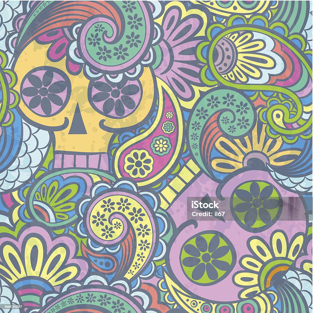 Patrón sin costuras con cráneo y paisley - arte vectorial de Diseño floral libre de derechos