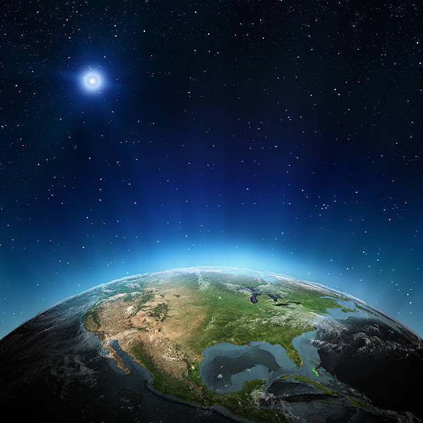 istock View of North America from space with moon in background 166134711