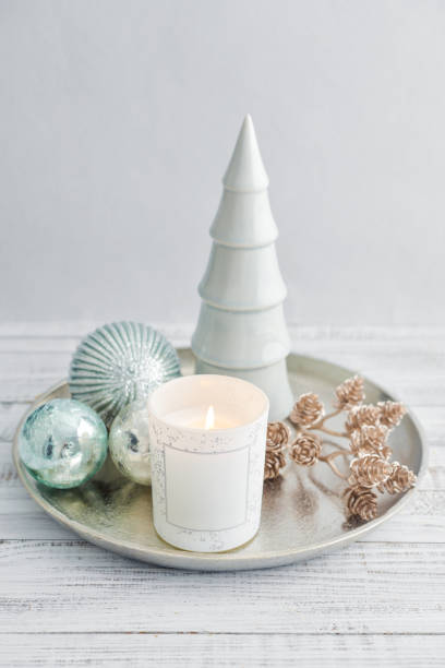 istock Tray with christmas decorations and candle 1661347751
